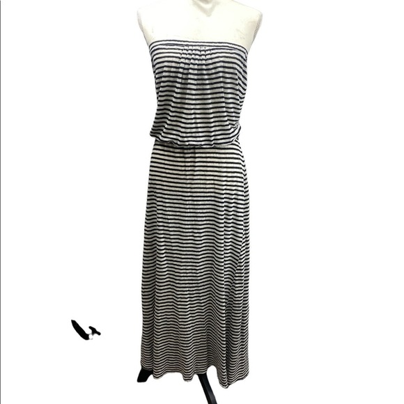 For Cynthia Beach Wear 100% Linen Strapless Midi Dress Striped SZ LG boho Summer - Picture 3 of 6